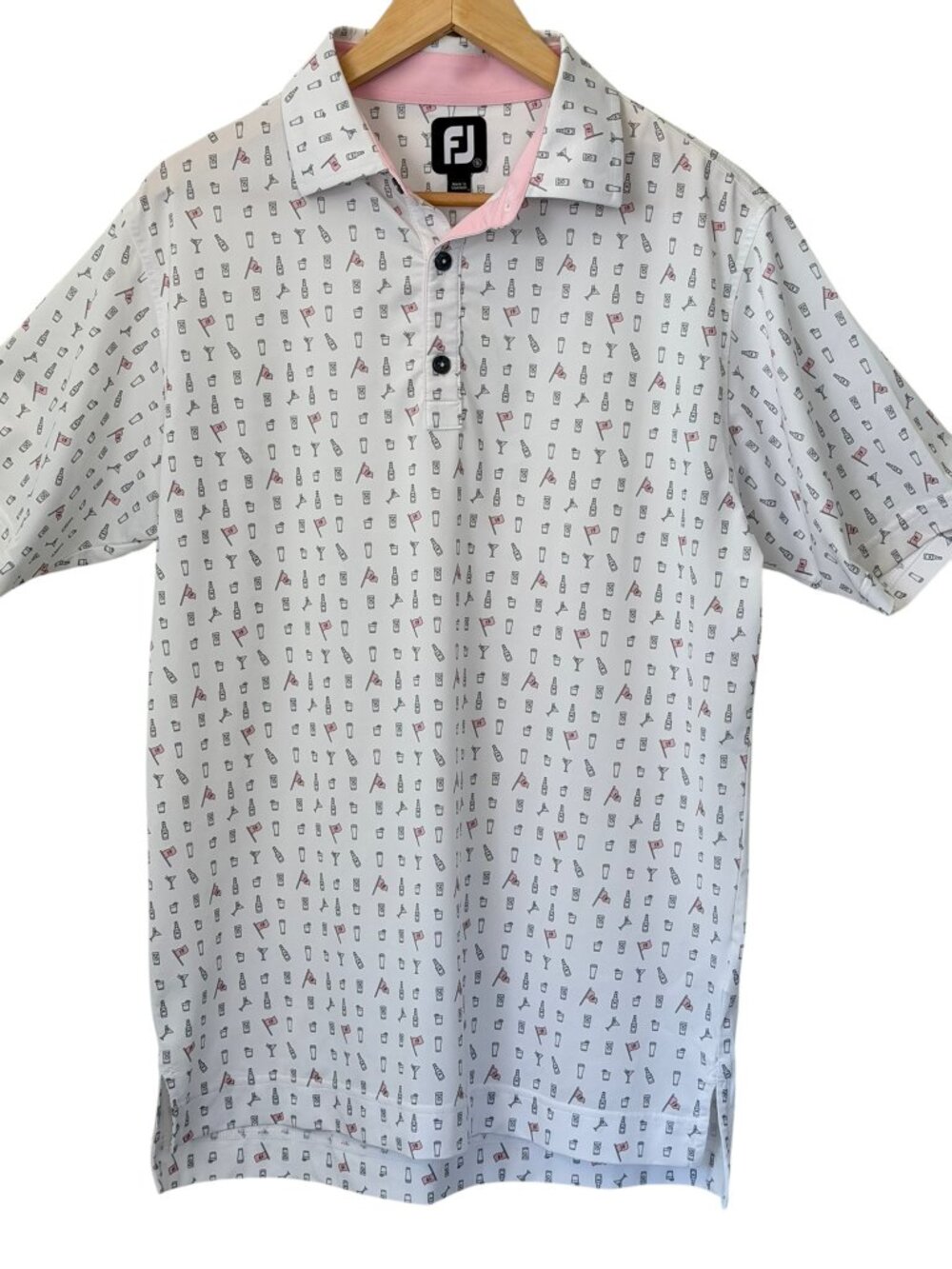 NWOT FootJoy 19th Hole Lisle Golf Polo Shirt Short Sleeve White Pink Cocktail S